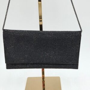 Sondra Roberts Black Crystal Fold Over Clutch‎ Chain Strap Black Evening Night